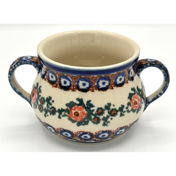Polish Pottery Blue Rose Creamer & Sugar Bowl Artisan Made U-3/47 Signed Labeled - Picture 12 of 16